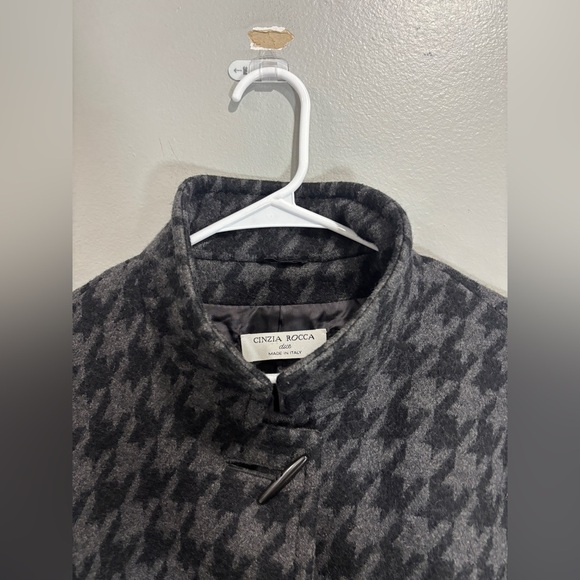 Cinzia Rocca Due Womens Wool Pea Coat Toggle Up Houndstooth Gray Black US 10 - Picture 8 of 10